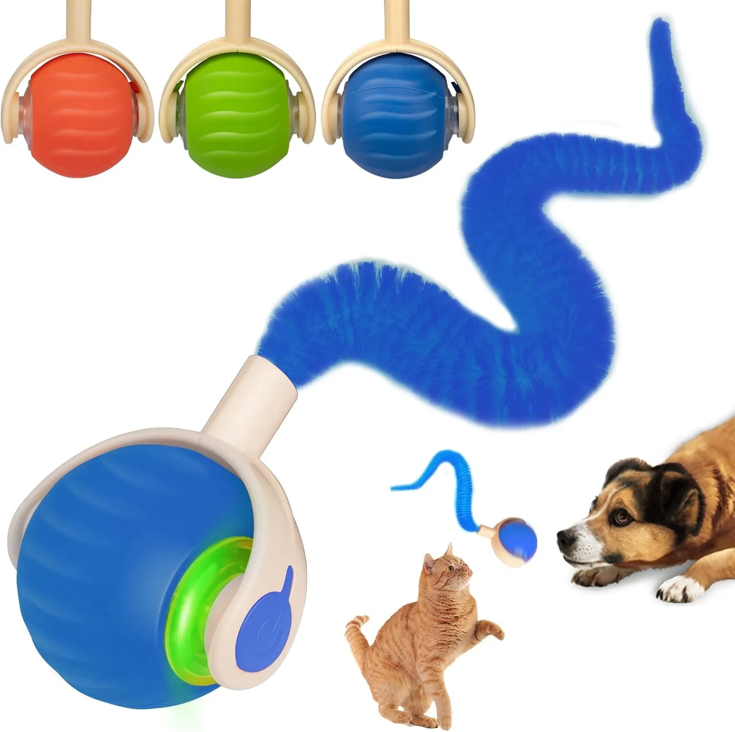 2025 New Interactive Cat Toy, Automatic Moving Cat Ball Toy with Tail, Rechargeable Smart Chase Pet Toy Ball, Stimulation Toys for Indoor Cats Exercise (Blue)