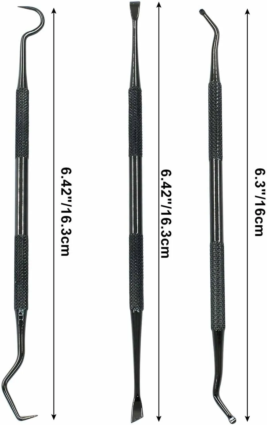 3 Pieces Stainless Pet Dog Teeth Cleaner Tool Kit, Double Headed Tarter Removing Tool for Cats and Dogs, Black