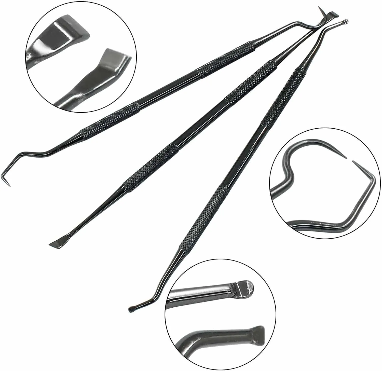 3 Pieces Stainless Pet Dog Teeth Cleaner Tool Kit, Double Headed Tarter Removing Tool for Cats and Dogs, Black