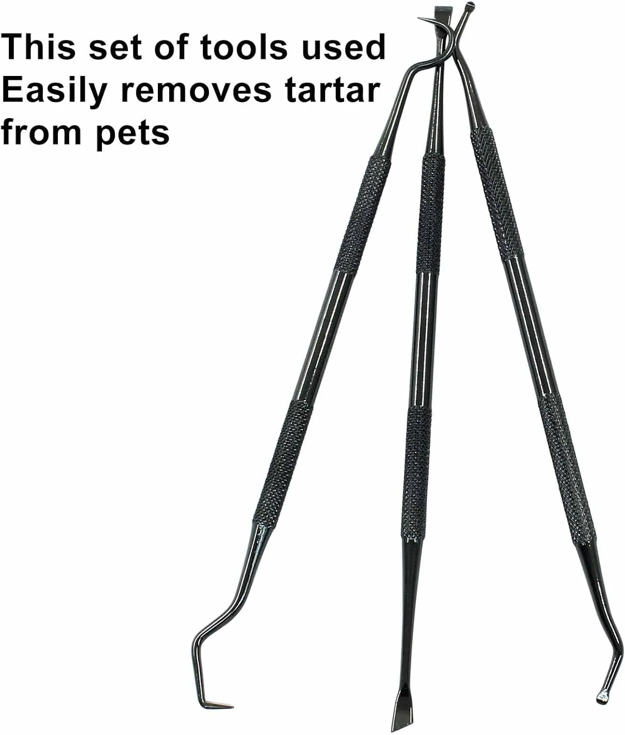 3 Pieces Stainless Pet Dog Teeth Cleaner Tool Kit, Double Headed Tarter Removing Tool for Cats and Dogs, Black