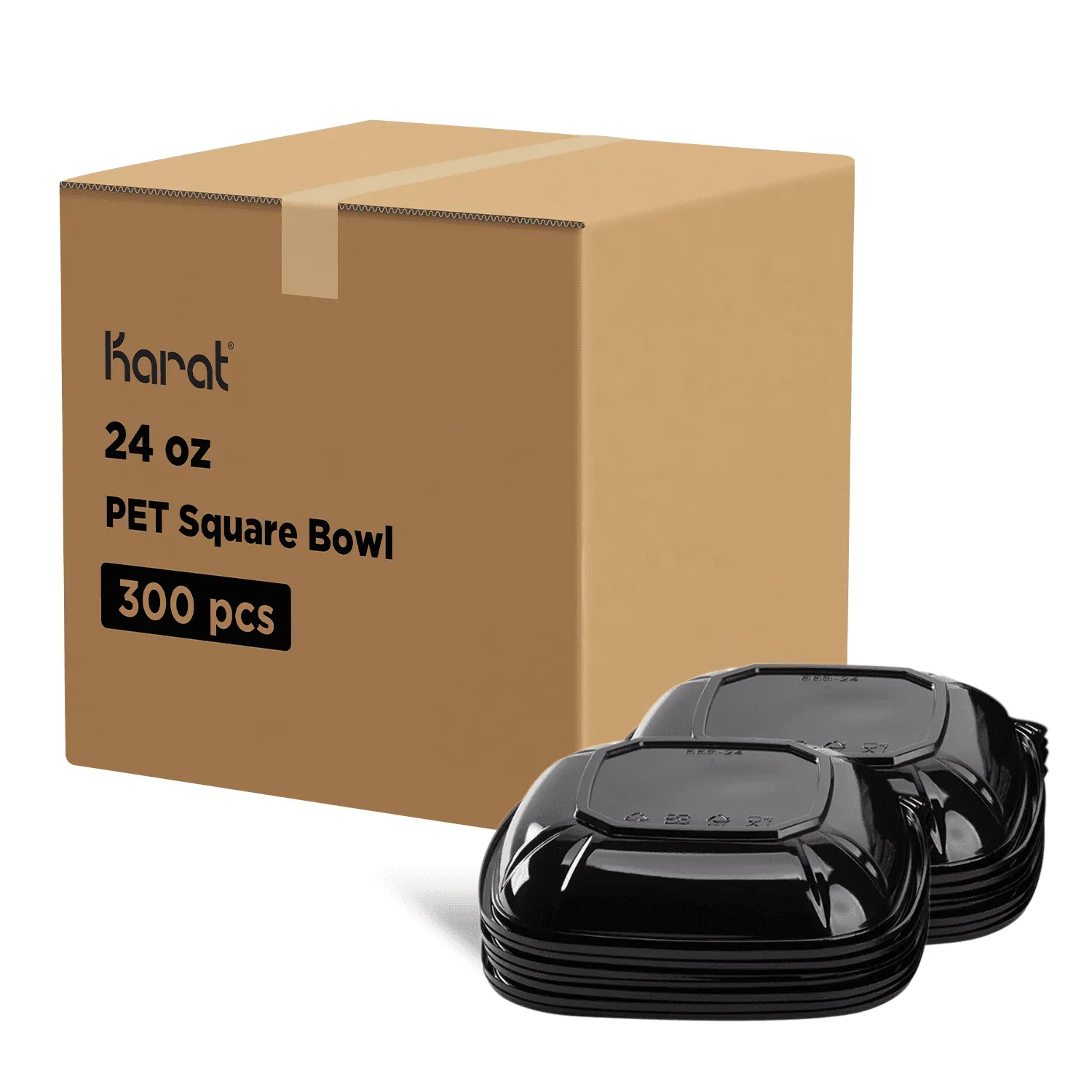 [300 ct] 24 oz Square Disposable Salad Bowl Lids | PET | Black
