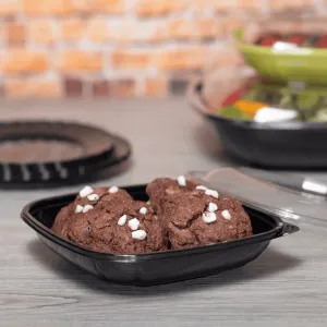 [300 ct] 24 oz Square Disposable Salad Bowl Lids | PET | Black