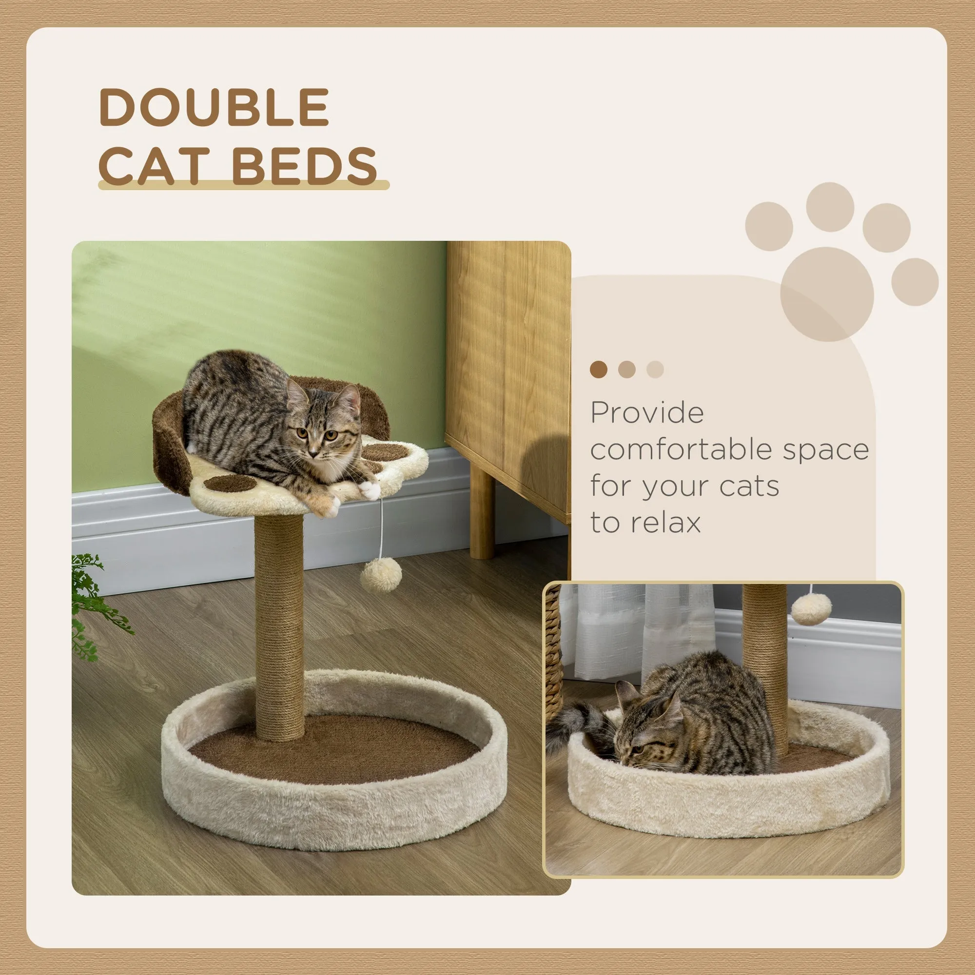 44cm Cat Tower Cat Tree for Indoor Cats with Sisal Cat Scratching Post Toy Ball - Brown