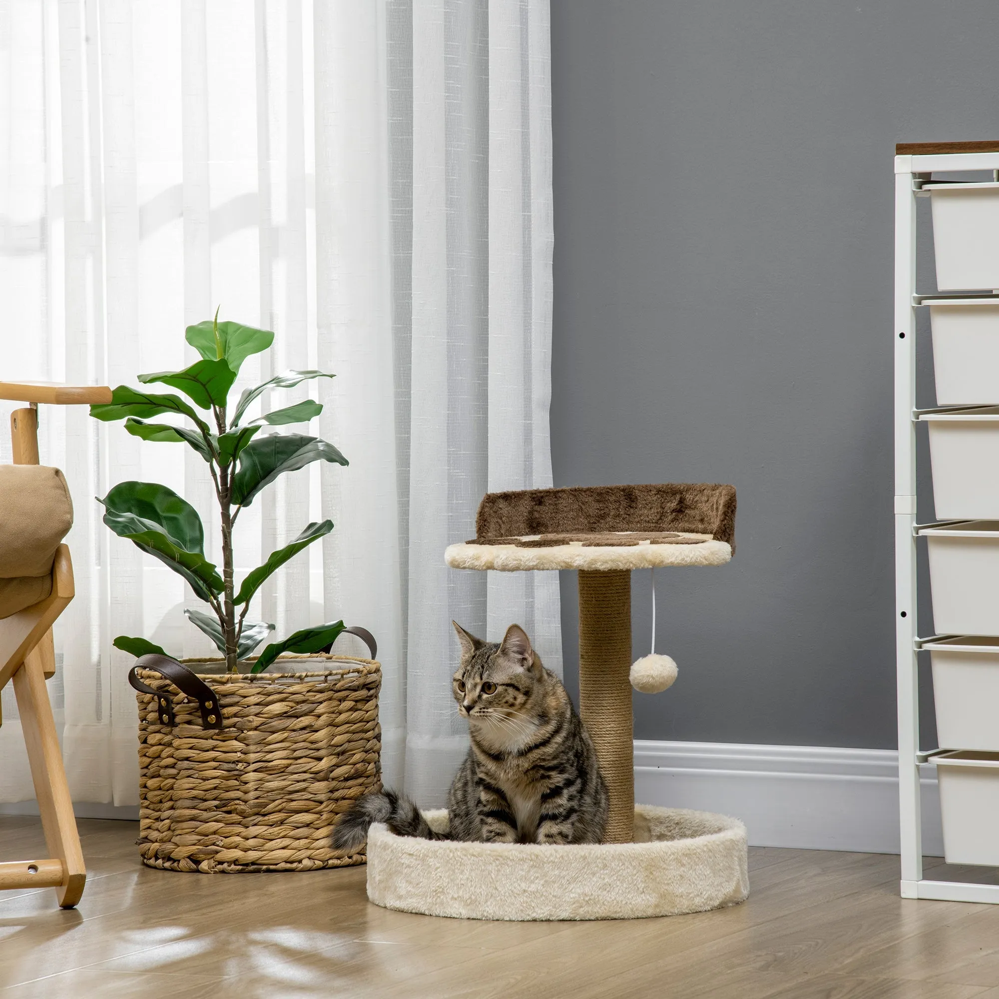 44cm Cat Tower Cat Tree for Indoor Cats with Sisal Cat Scratching Post Toy Ball - Brown