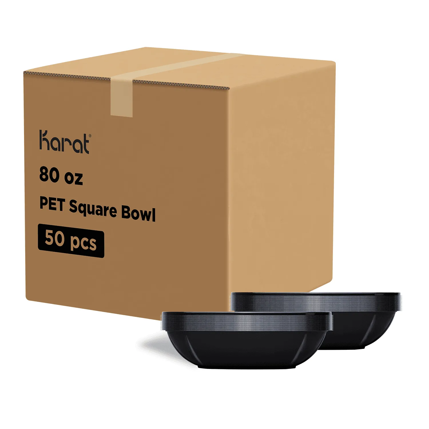 [50 ct] 80 oz Square Disposable Salad Bowls | PET | Black