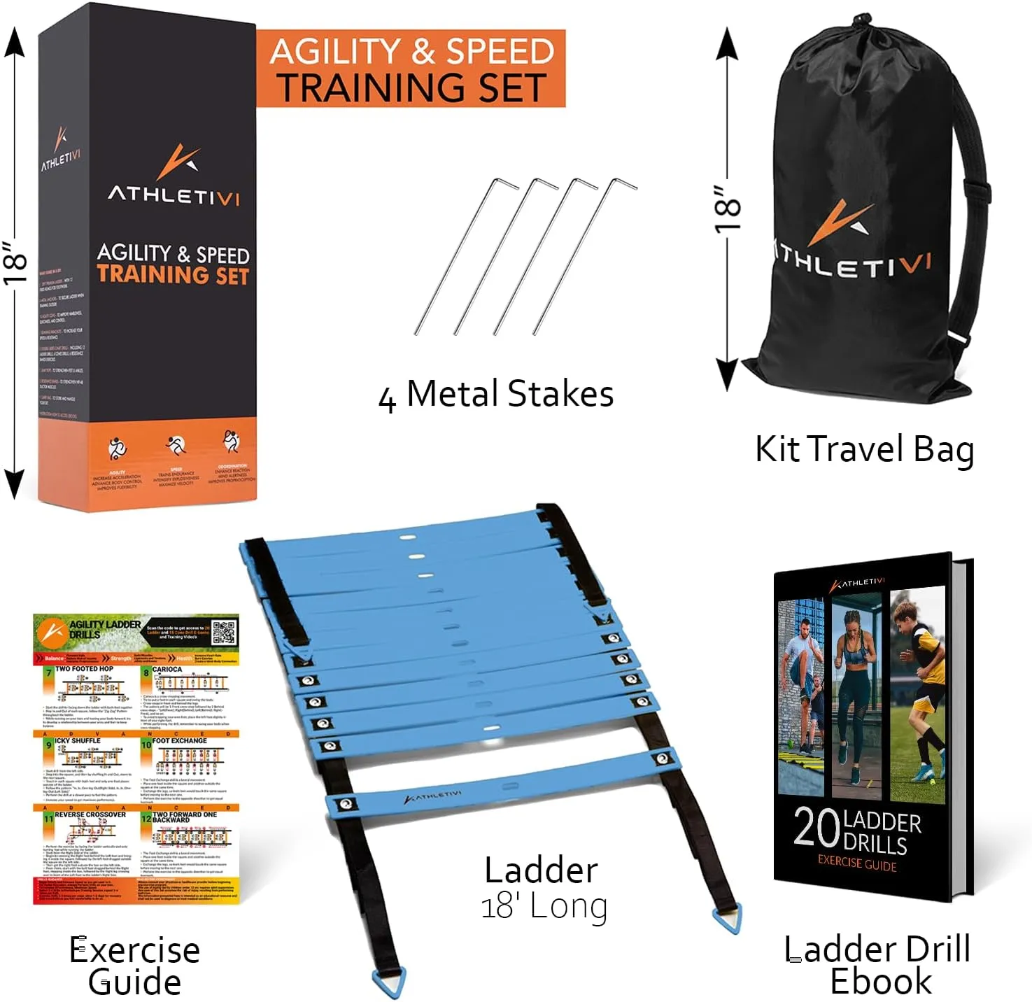 Agility Training Equipment Set for Proffesional Training, Adults, Youth & Kids. Soccer & Footbal Training Set with Fixed-Rung Ladder - Enhance Speed, Power & Strength.