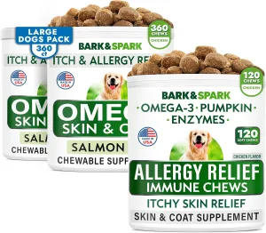 Allergy Relief   Omega 3 Dog Treats Bundle - Anti-Itch Skin   Hot Spots Treatment - Fish Oil   EPA & DHA Fatty Acids - Skin & Hot Spots   Joint Health - Made in USA - 480 Soft Chews