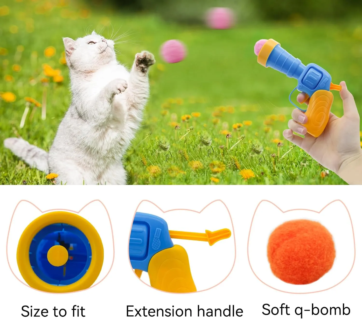Andiker Cat Toy Ball Set, 30pcs Plush Cat Pom Pom Balls & 1 Plastic Cats Fetch Toy Launcher Set for Kitten Catch Fetch Interactive Cat Toy with Colorful Cat Ball for Indoor Cats (30 Balls 1 Launcher)