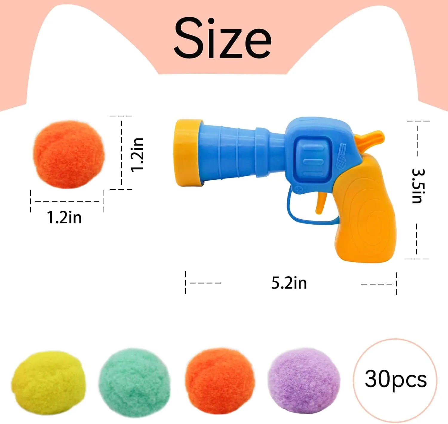 Andiker Cat Toy Ball Set, 30pcs Plush Cat Pom Pom Balls & 1 Plastic Cats Fetch Toy Launcher Set for Kitten Catch Fetch Interactive Cat Toy with Colorful Cat Ball for Indoor Cats (30 Balls 1 Launcher)