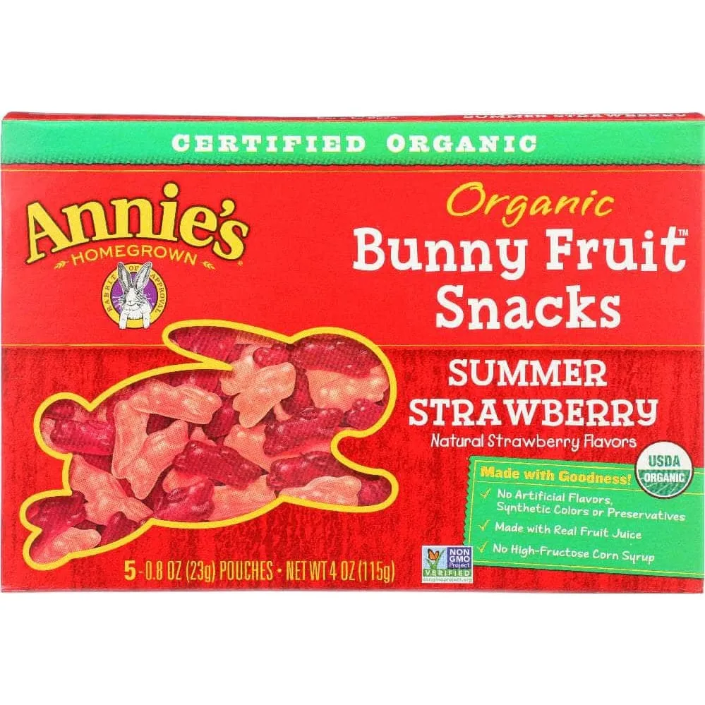 Annies Homegrown Organic Bunny Fruit Snacks Summer Strawberry, 4 oz (Case of 3)