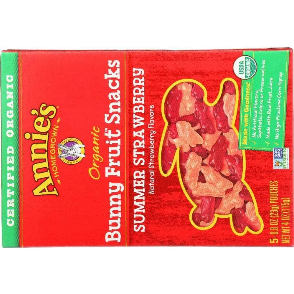 Annies Homegrown Organic Bunny Fruit Snacks Summer Strawberry, 4 oz (Case of 3)