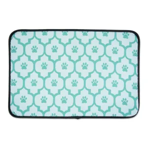 Aqua Lattice Paw Print Pet Mat