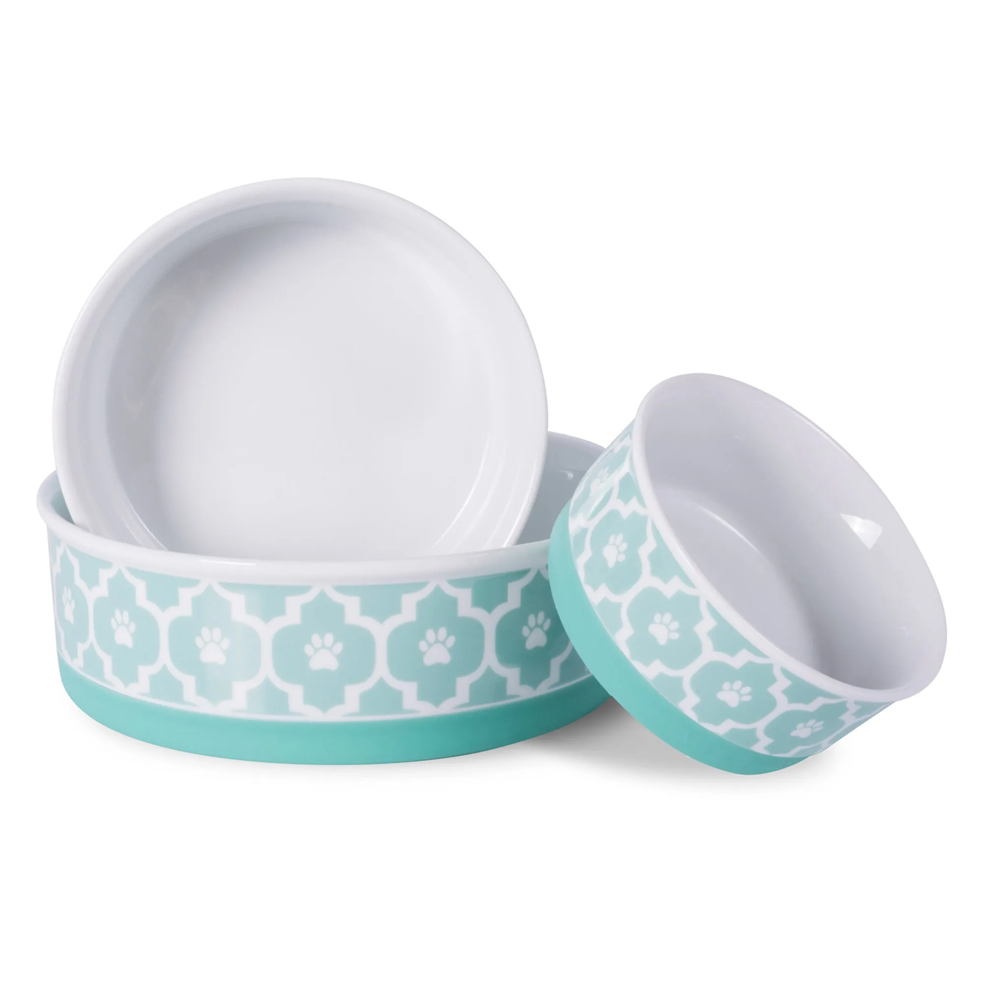 Aqua Lattice Paw Print Single Pet Bowl, Small, 4.25x2"