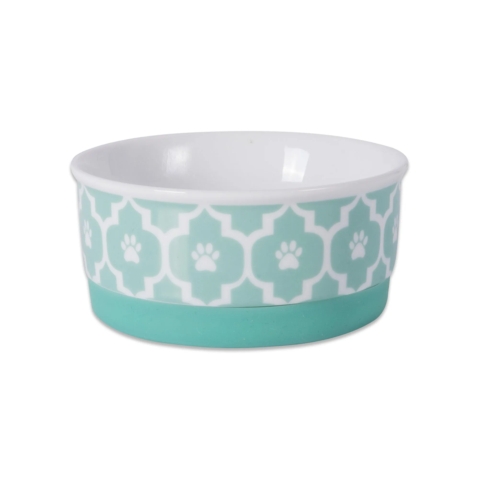 Aqua Lattice Paw Print Single Pet Bowl, Small, 4.25x2"