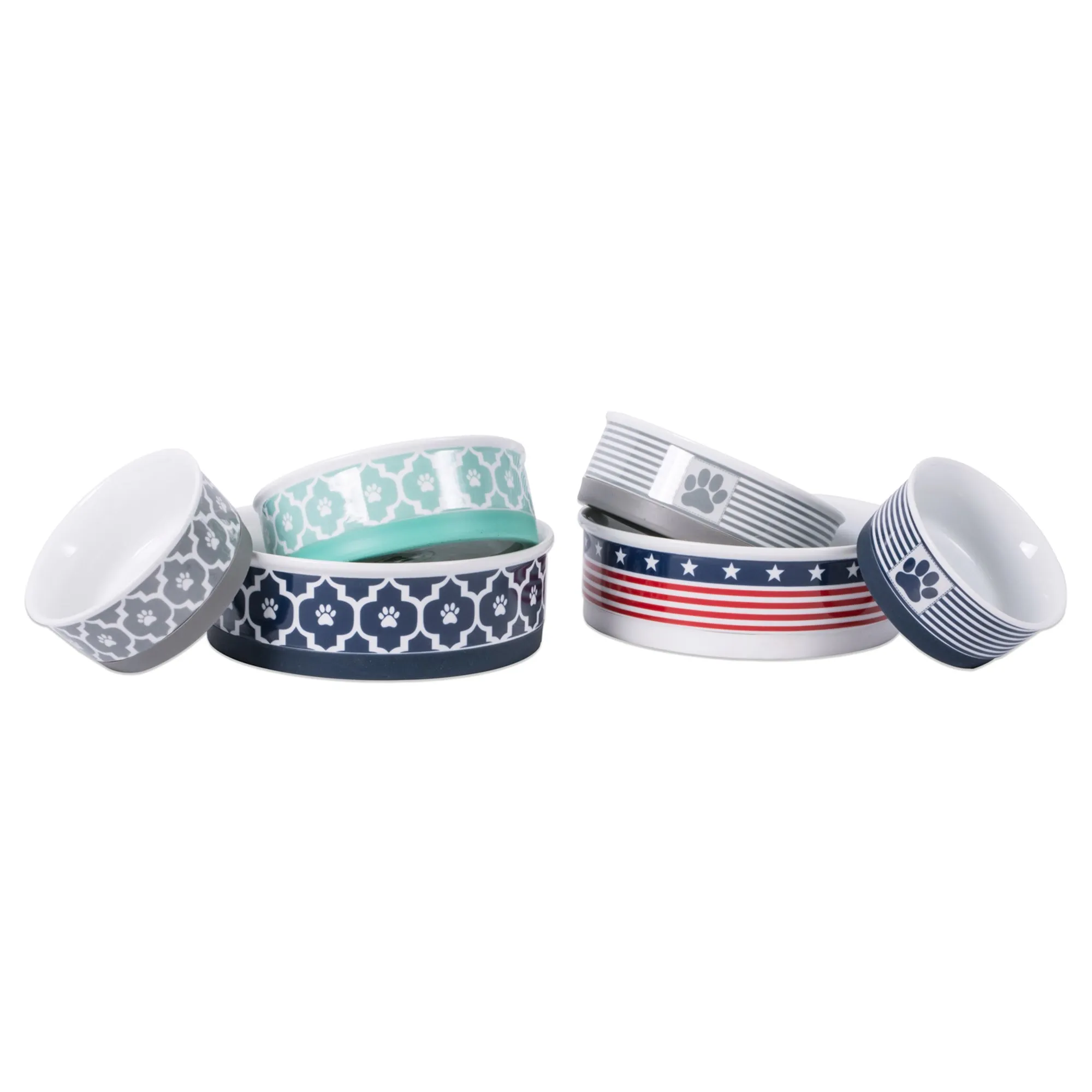 Aqua Lattice Paw Print Single Pet Bowl, Small, 4.25x2"