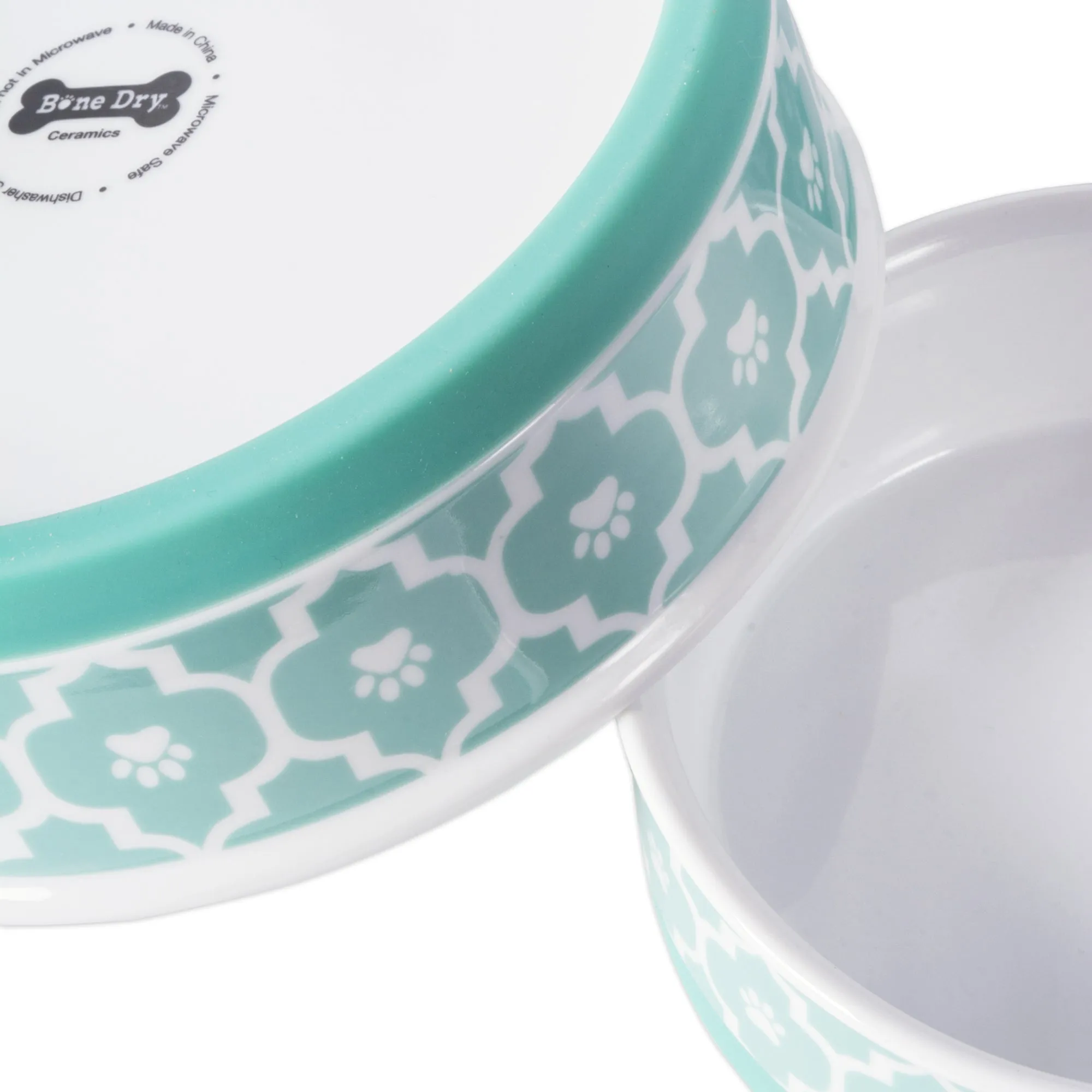 Aqua Lattice Paw Print Single Pet Bowl, Small, 4.25x2"