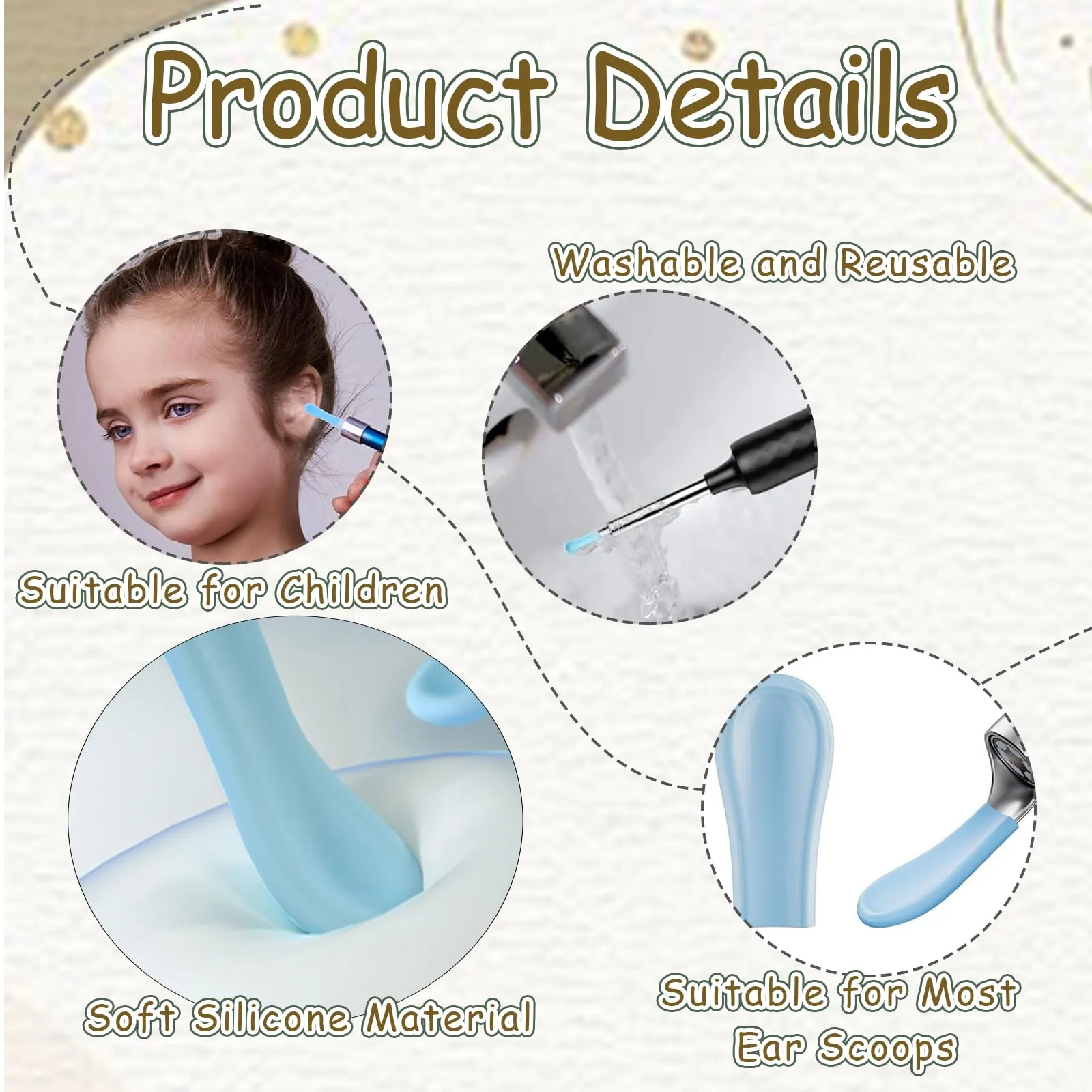 Auiremrti Pack of 100 silicone earwax remover replacement tips, ear spoon accessories for ear wax removal otoscope, smooth and soft earwax suction ear cleaner accessories