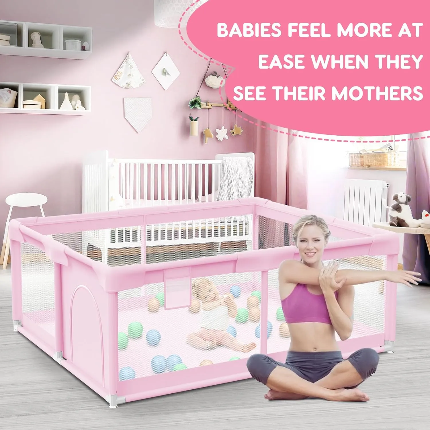 Baby Playpen for Toddler, Playpen for Babies 50"  50" Baby Fence Playards, Kids Safety Play Pen Area for Indoor & Outdoor (Pink)