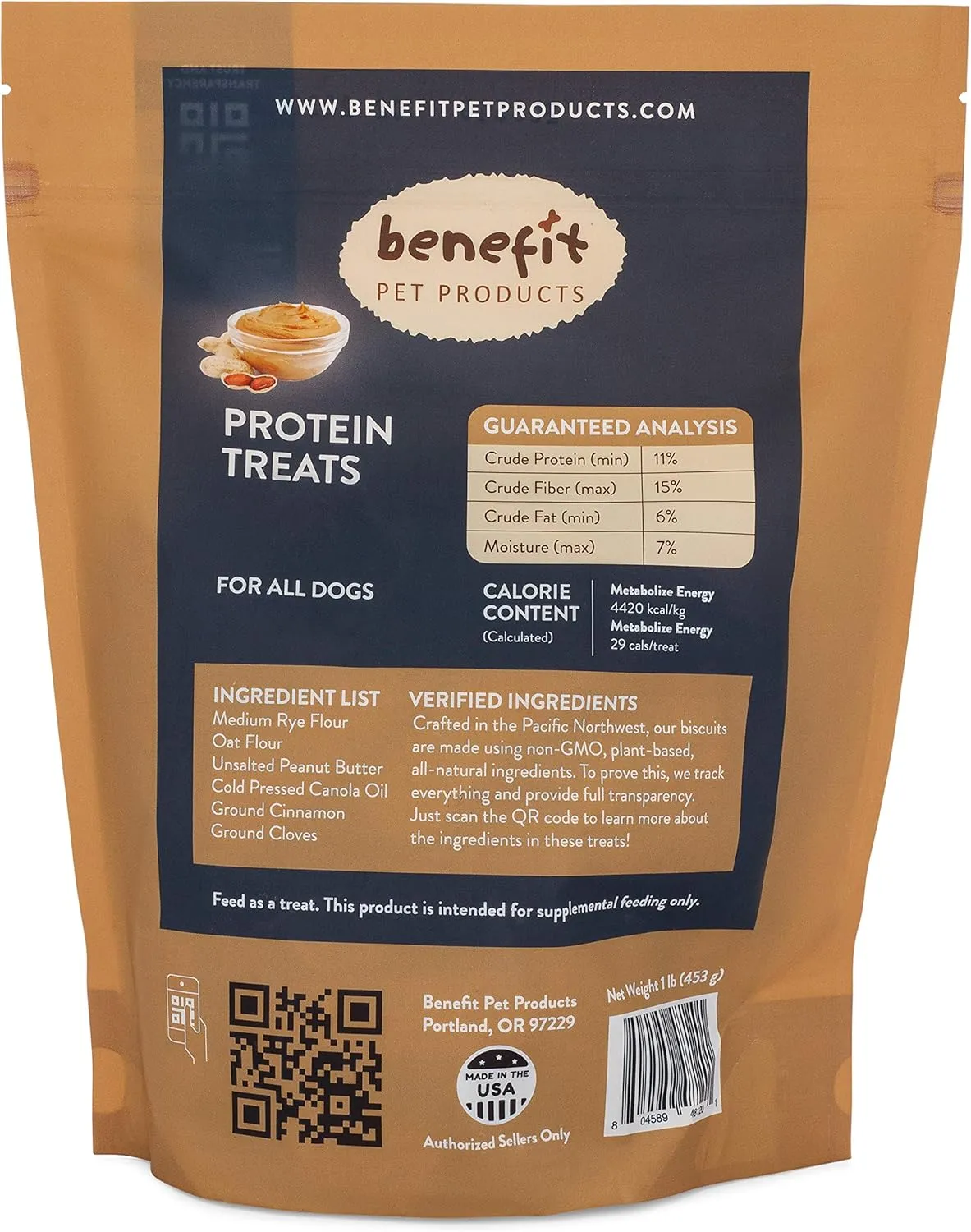 Benefit Biscuits, All Natural Dog Treats, Certified Vegan, Non GMO, Wheat Free, Healthy Dog Biscuits, Made in USA (Peanut Butter, Large Bag (1lb))