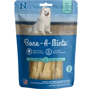 Bone-A-Mints by N-Bone - Medium 6 Pack of Natural Dental Bones - Dog Treats