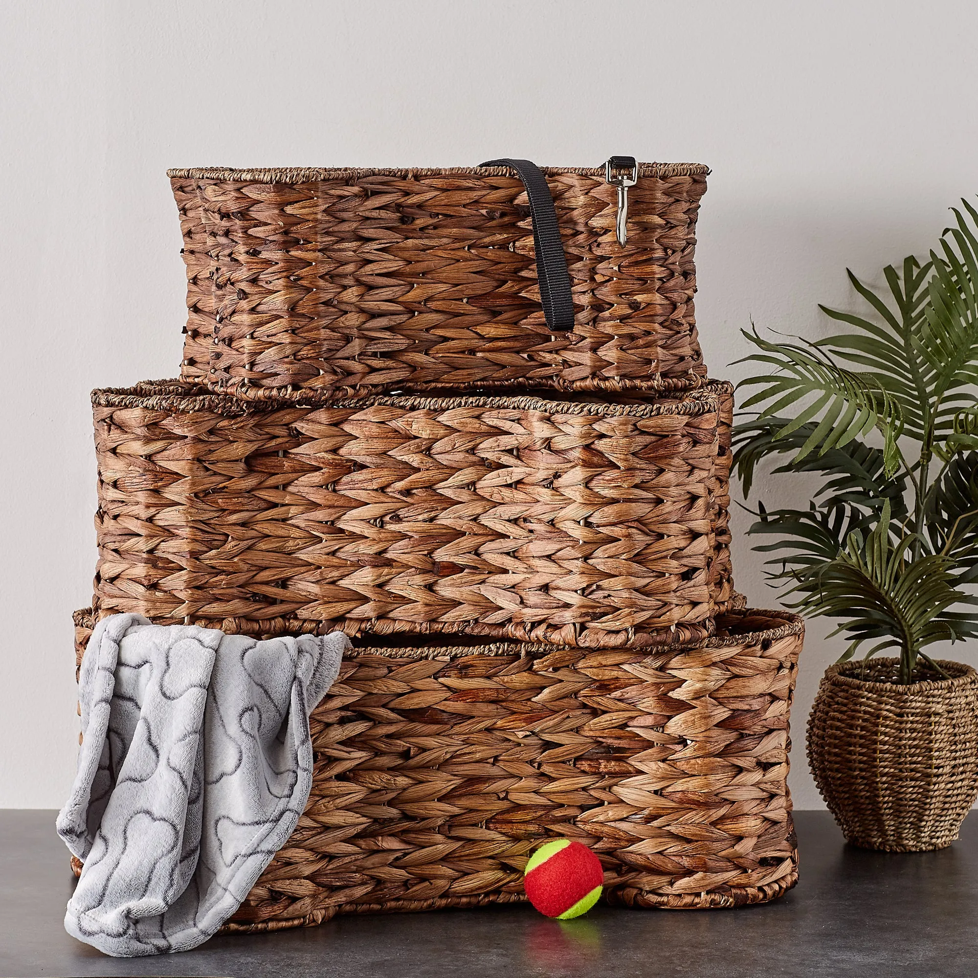 Bone Dry Hyacinth Pet Storage Basket, Bone Shaped, Brown, Small - 17.75x11x7.5"
