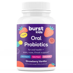 Burst Kids Probiotics (Strawberry Vanilla/45 Lozenges) | Oral Probiotics for Kids 3  to Support Optimal Oral, Ear, Throat & Respiratory Health | 3 Billion CFUs | Safe Ingredients | Made in USA