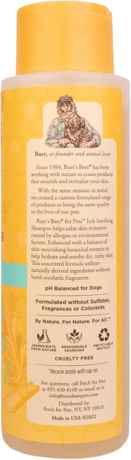 Burt's Bees for Pets Itch Soothing Shampoo with Honeysuckle, 2pk, 95% Natural Origin Formulas, Dog Shampoo for Itchy Dogs, Dog Shampoo Itchy Skin Relief, 2pk, 16 oz