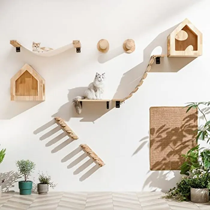 Cat stairs wall, climbing step (pack of 2), solid rubber wood