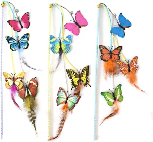 Cat Wand Toys, 3 PCS Interactive Butterfly Toys for Indoor Kittens Cute Kitten Wand Fun Kitty Toy Safe Cat Stuff for All Breed Sizes
