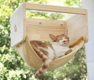 Cat Window Bed with Clear Acrylic Perch, Cordless Cat Window Hammock, Wooden House for Overlooking, Sunbathing and Climbing - Maximum Hold Up to 40lbs