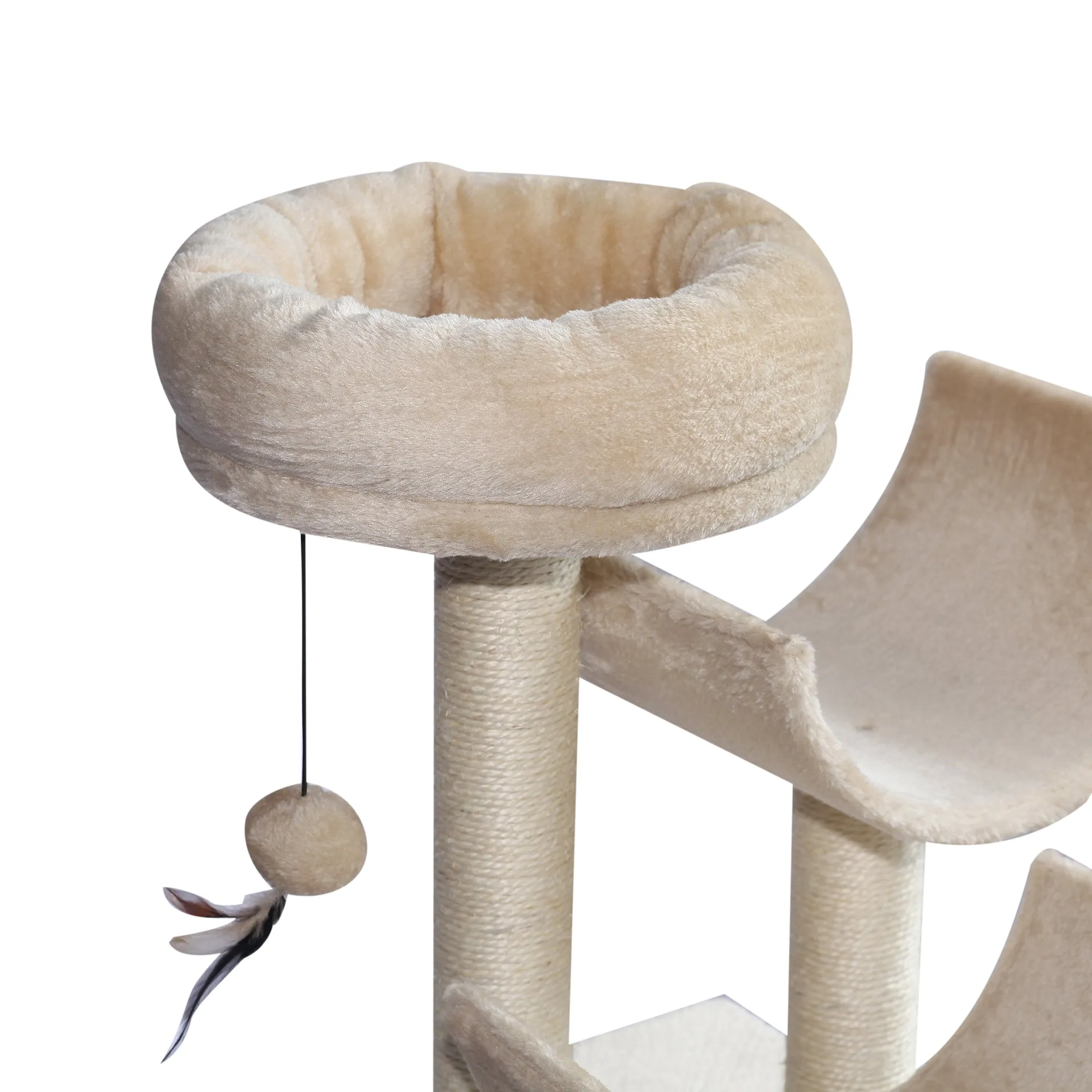 Cats 6-Tier Scratch Tree w/ Dangle Toy Beige