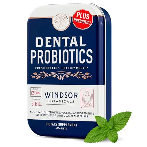 Dental Probiotics for Teeth and Gums - 3BN CFU Lactobacillus Salivarius Acidophilus Casei Paracasei Tablets - Oral Health Probiotics for Mouth & Bad Breath - 45 Chewable Dental Probiotic in a Tin