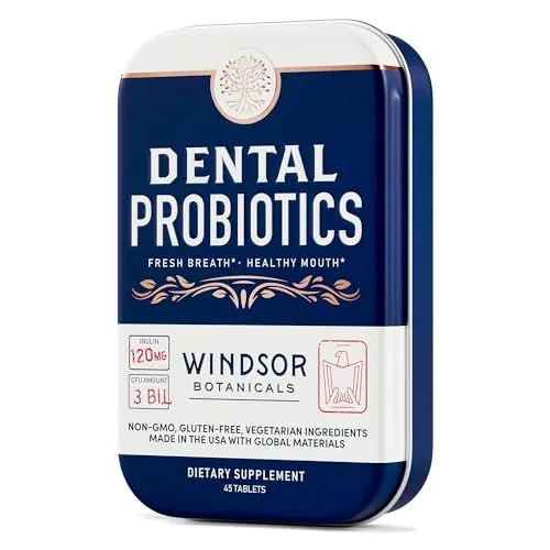 Dental Probiotics for Teeth and Gums - 3BN CFU Lactobacillus Salivarius Acidophilus Casei Paracasei Tablets - Oral Health Probiotics for Mouth & Bad Breath - 45 Chewable Dental Probiotic in a Tin