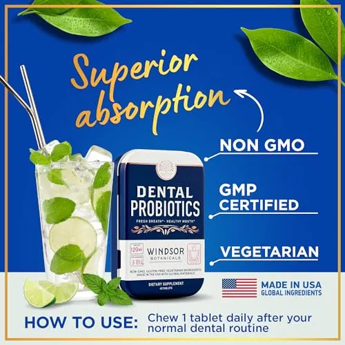 Dental Probiotics for Teeth and Gums - 3BN CFU Lactobacillus Salivarius Acidophilus Casei Paracasei Tablets - Oral Health Probiotics for Mouth & Bad Breath - 45 Chewable Dental Probiotic in a Tin