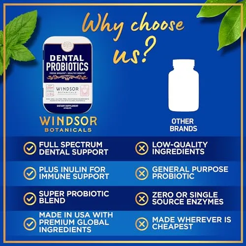Dental Probiotics for Teeth and Gums - 3BN CFU Lactobacillus Salivarius Acidophilus Casei Paracasei Tablets - Oral Health Probiotics for Mouth & Bad Breath - 45 Chewable Dental Probiotic in a Tin