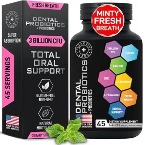 Dental Probiotics for Teeth and Gums - Best Lactobacillus Salivarius Tablets Fight Chronic Bad Breath & Restore Good Bacteria- Oral Probiotic Prebiotic Advanced Treatment for Mouth Health - 45 Tablets
