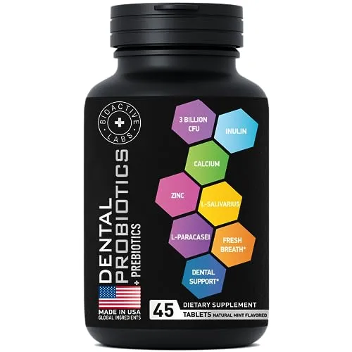 Dental Probiotics for Teeth and Gums - Best Lactobacillus Salivarius Tablets Fight Chronic Bad Breath & Restore Good Bacteria- Oral Probiotic Prebiotic Advanced Treatment for Mouth Health - 45 Tablets