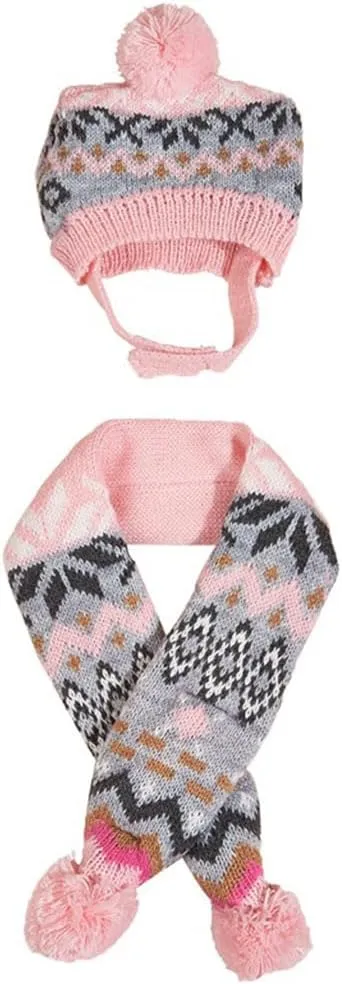 Dog Hat & Scarf Set, Knitted Pet Christmas Winter Warm Caps, Cute Accessories Neck Ear Warmer Hood & Warm Scarf, Party Decoration for Cat & Dog, Fit for Small to Large A-Pink Diamond