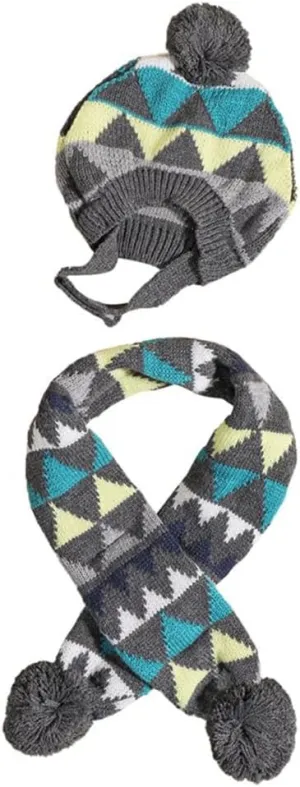 Dog Hat & Scarf Set, Knitted Pet Christmas Winter Warm Caps, Cute Accessories Neck Ear Warmer Hood & Warm Scarf, Party Decoration for Cat & Dog, Fit for Small to Large, B-Gray Triangle