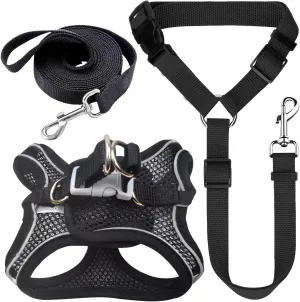 Dog Seat Belt, Safety Vest Pet Harness with Adjustable Buckle Car Vehicle Seatbelt Harness and Nylon Traction Rope Leash Set for Dogs Cats Walking Training Outdoor Hiking, Black