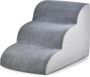 Dog Stairs for Small Dogs 15.7 H, Pet Stairs with High-Density Foam, 3-Step Dog Steps for Bed, Couch or Sofa, Curved Ramp Design for Puppies, Medium Pets and Older Cats, 15.7 x 22.4 x 15.7 Inch, Gray