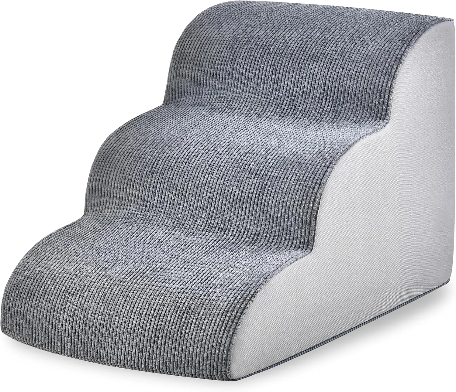 Dog Stairs for Small Dogs 15.7 H, Pet Stairs with High-Density Foam, 3-Step Dog Steps for Bed, Couch or Sofa, Curved Ramp Design for Puppies, Medium Pets and Older Cats, 15.7 x 22.4 x 15.7 Inch, Gray