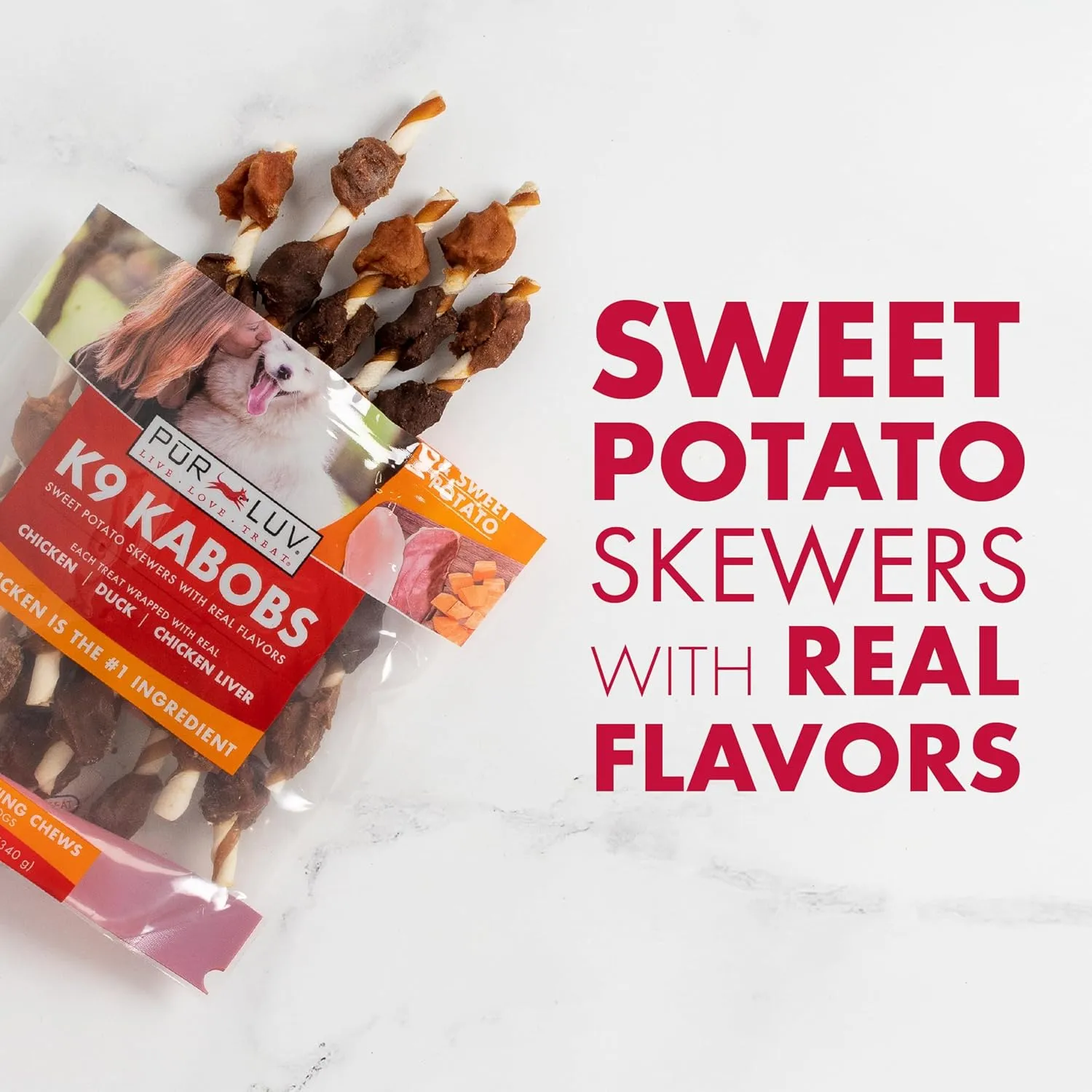 Dog Treats, K9 Kabobs for Dogs Made with Real Chicken, Duck, and Sweet Potato, 12 Ounces, Healthy, Easily Digestible, Long-Lasting, High Protein Dog Treat, Satisfies Dog's Urge to Chew