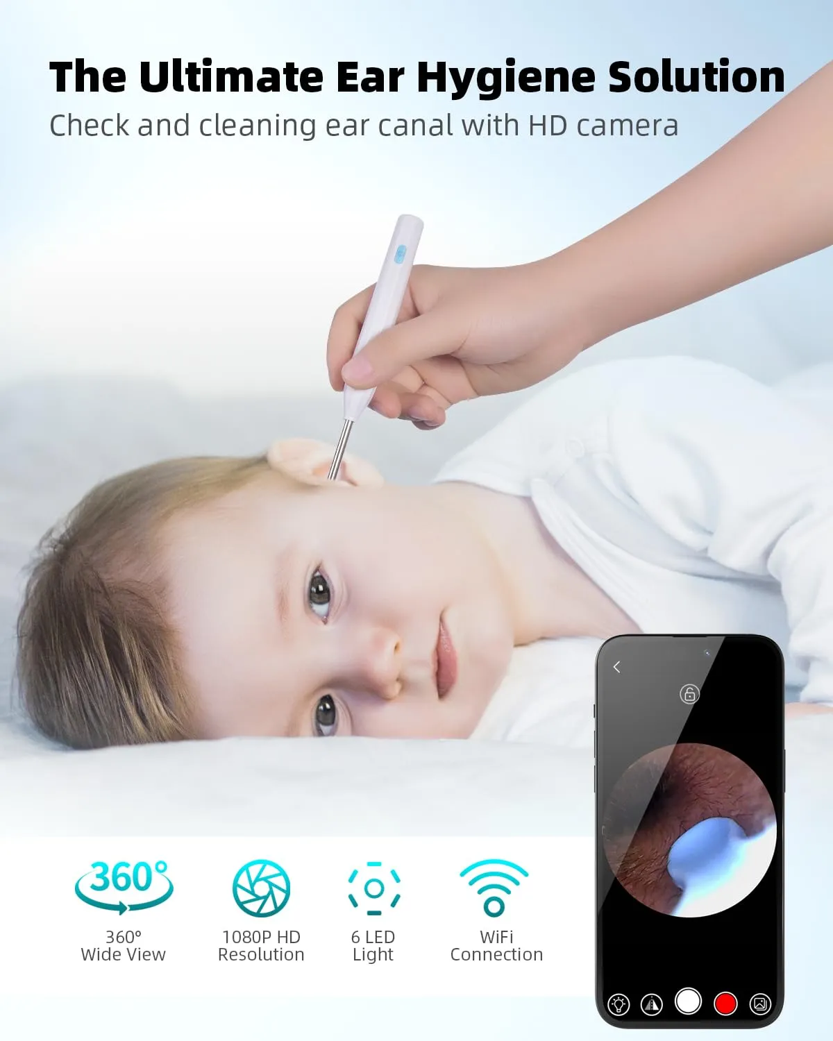 Ear Wax Removal with Camera and Light: AILE Rechargeable Ear Wax Removal Tool: 1080P Ear Scope: Ear Cleaning Kit for Kid/Adult: Compatiable with iOS & Android (White)