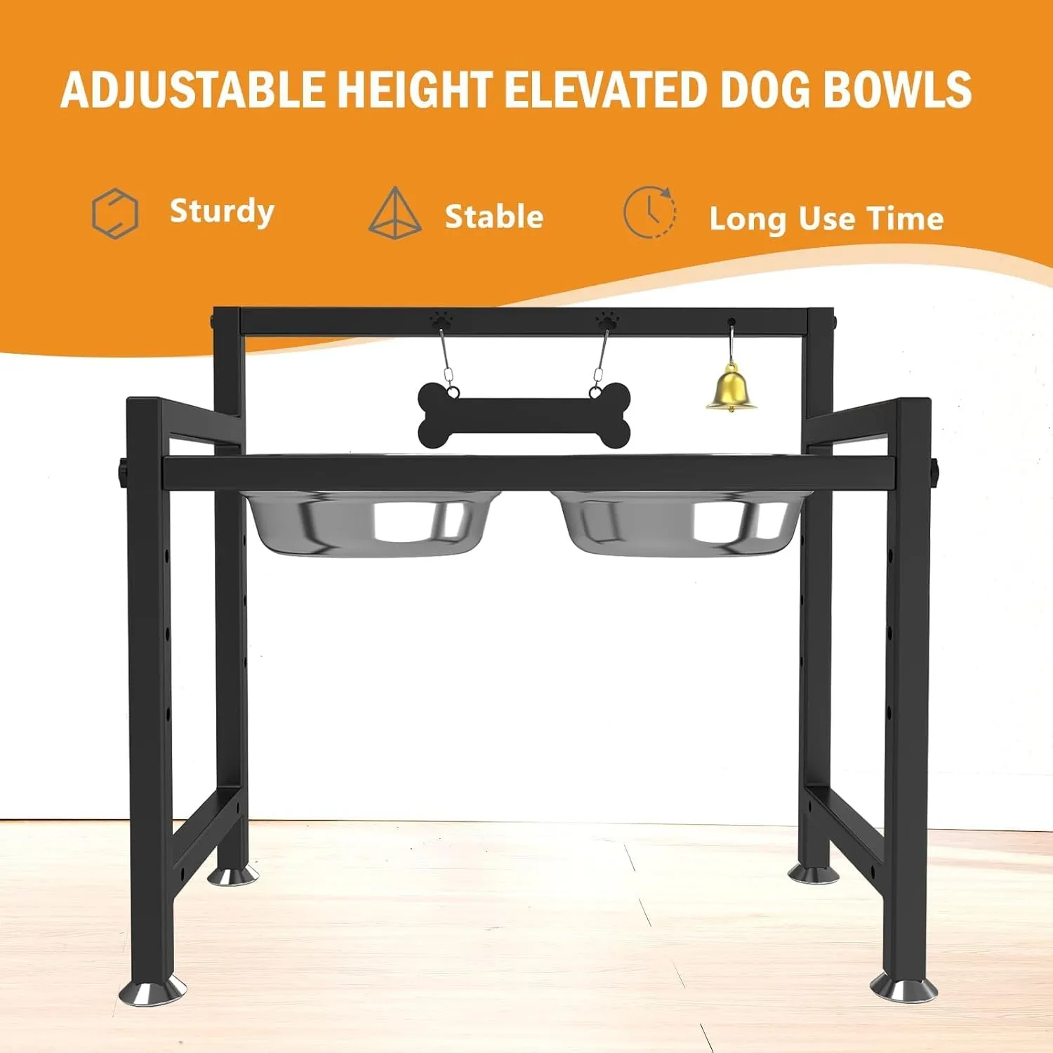 Elevated Dog Bowls with Slow Feeder, Raised Dog Bowl for Large Medium Dogs Adjusable Height with 2 Stainless Steel Do g Food Bow ls Spill Proof Mat