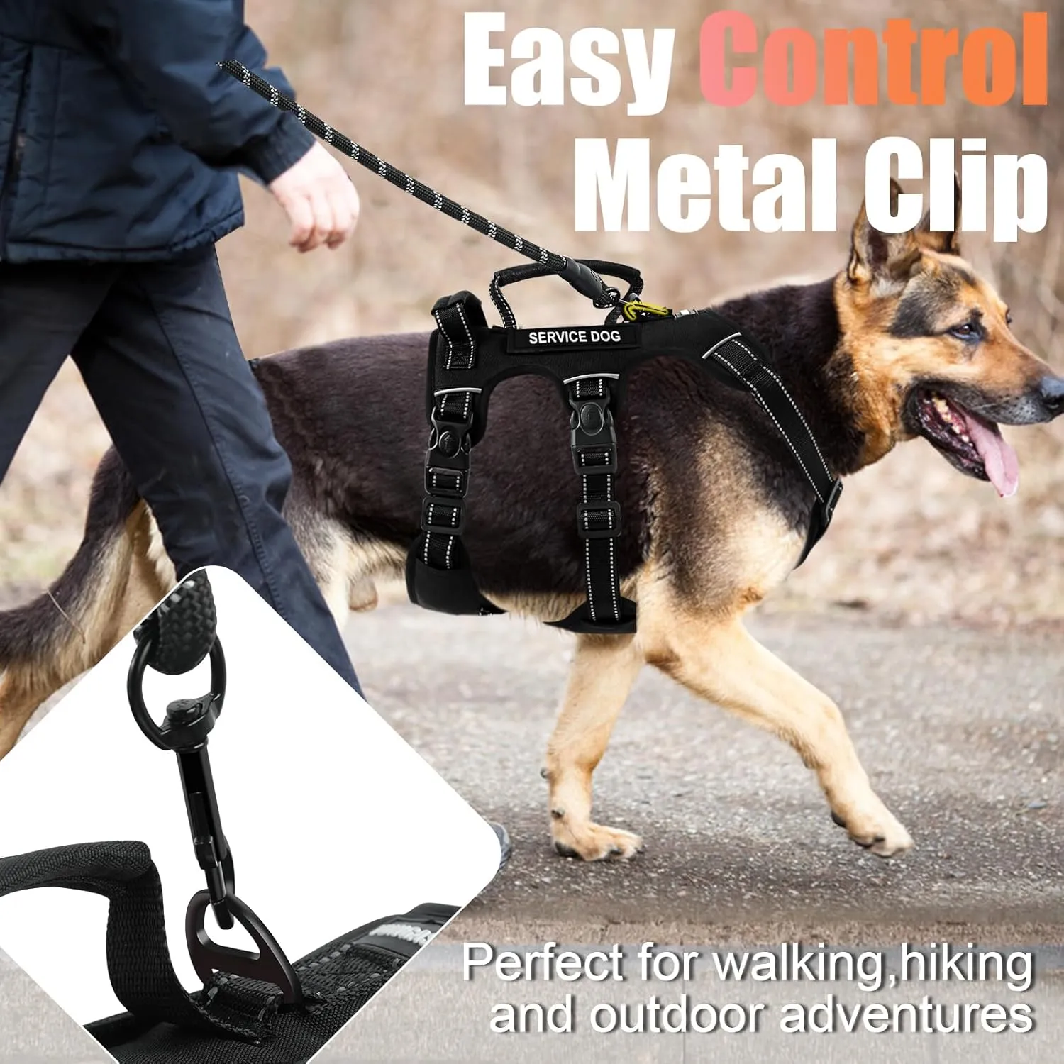 Escape Proof Dog Harness for Large Medium Sized Dogs Six Point Adjustable, Service Dog Vest Harness and Leash Set, No Pull Dogs Harnesses with Handle, Medium Dog Harnesses for Walking(Black, S)