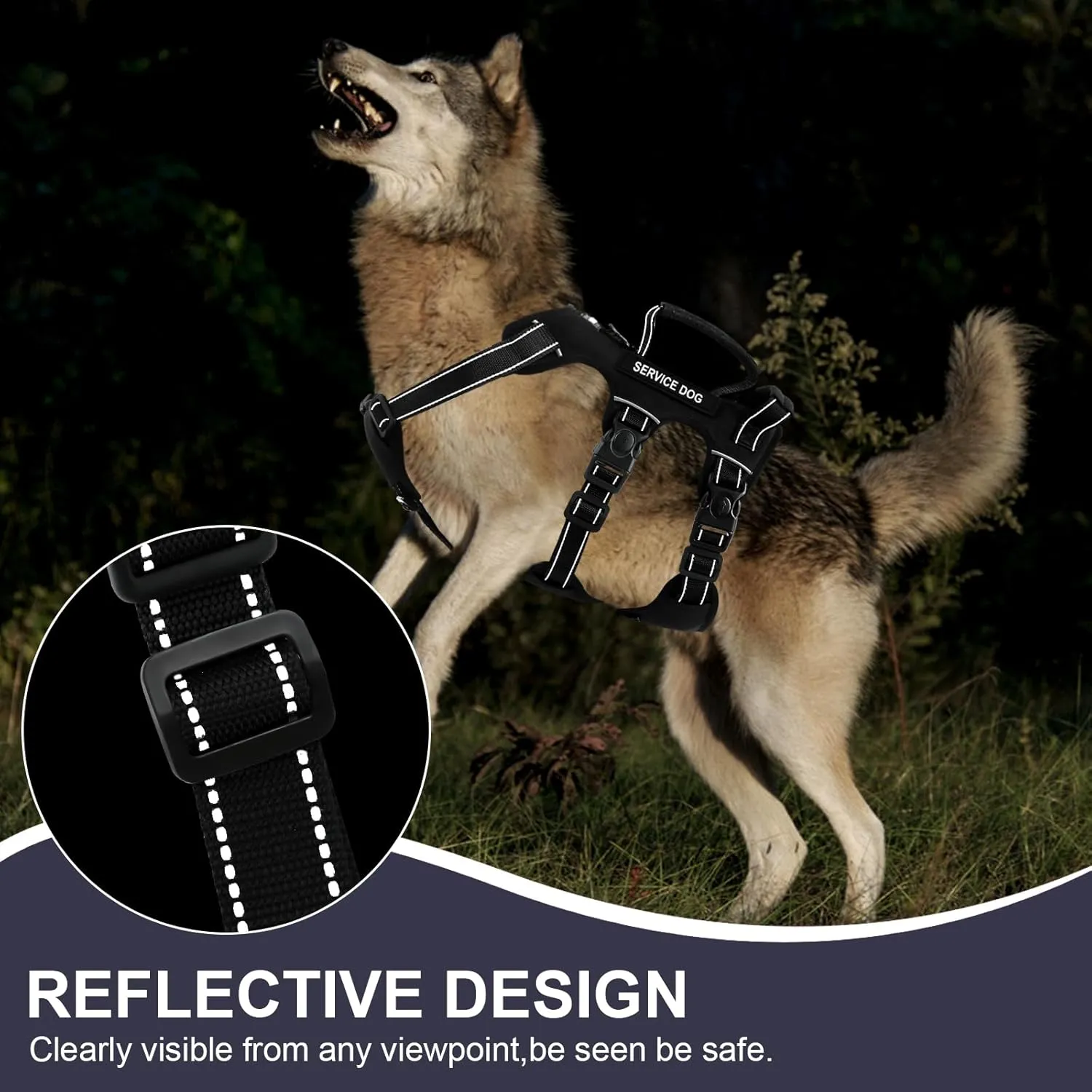 Escape Proof Dog Harness for Large Medium Sized Dogs Six Point Adjustable, Service Dog Vest Harness and Leash Set, No Pull Dogs Harnesses with Handle, Medium Dog Harnesses for Walking(Black, S)