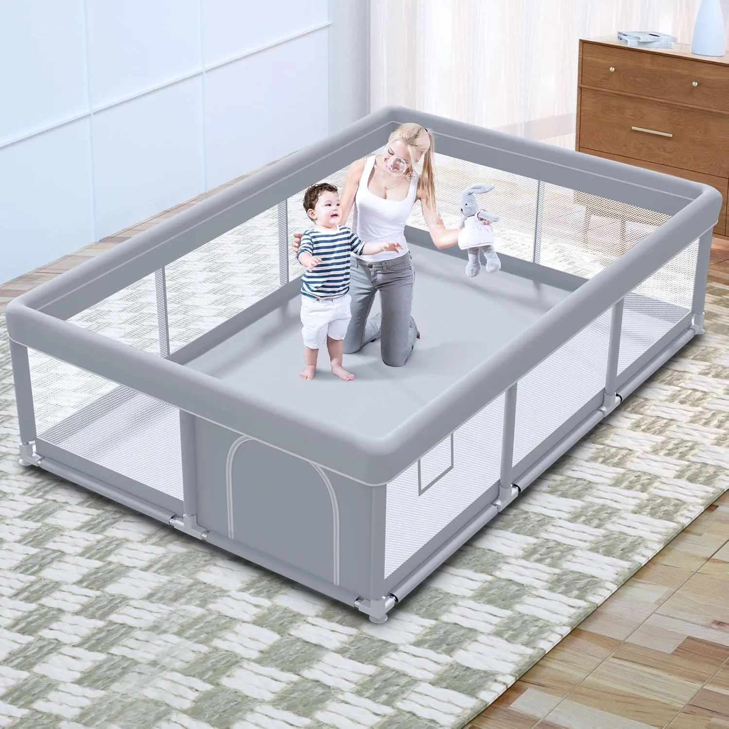 Extra Large Baby Playpen 74x 50 Inch Playpen for Babies and Toddlers with Anti-Slip Suckers and Zipper Gate, Safety Baby Activity Center for Indoor & Outdoor