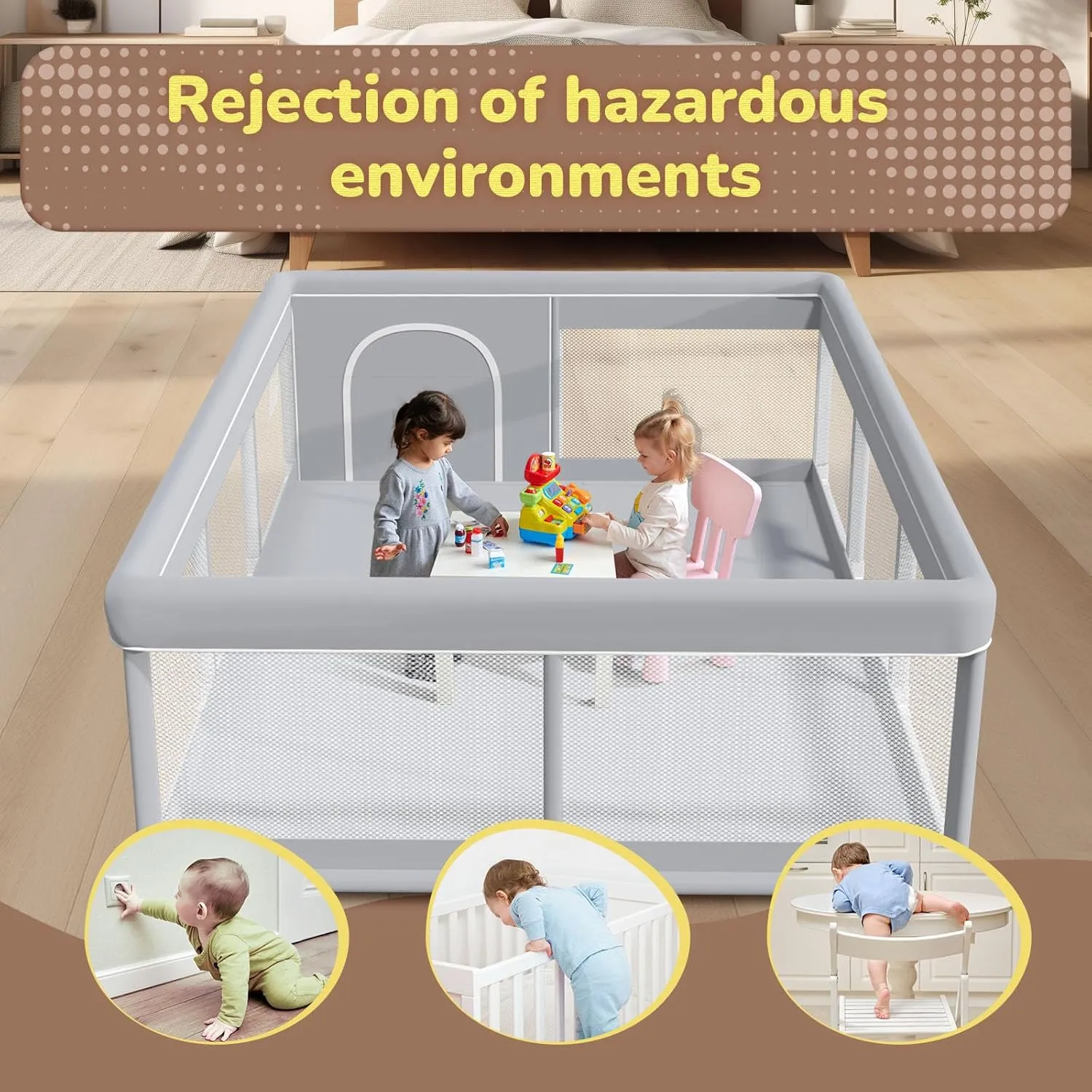 Extra Large Baby Playpen 74x 50 Inch Playpen for Babies and Toddlers with Anti-Slip Suckers and Zipper Gate, Safety Baby Activity Center for Indoor & Outdoor