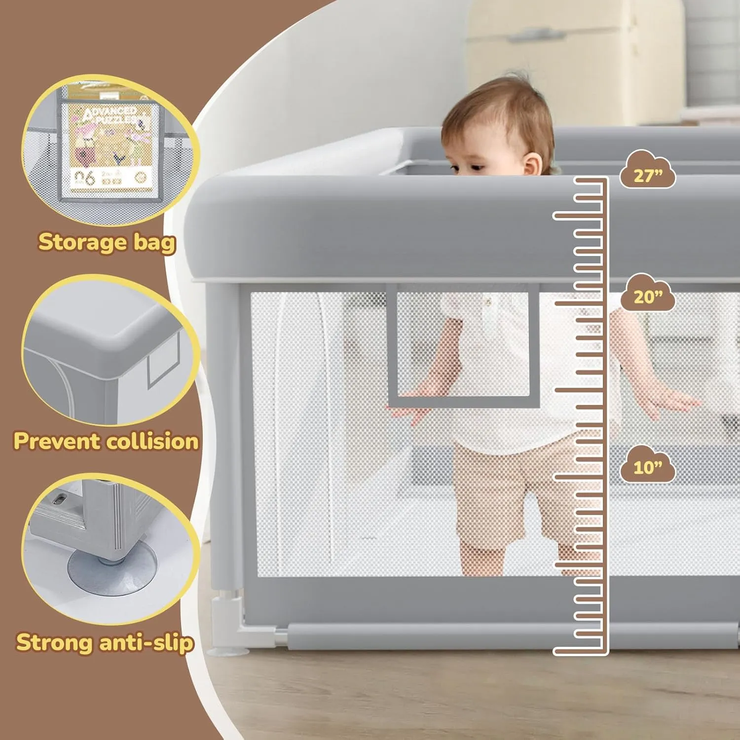 Extra Large Baby Playpen 74x 50 Inch Playpen for Babies and Toddlers with Anti-Slip Suckers and Zipper Gate, Safety Baby Activity Center for Indoor & Outdoor